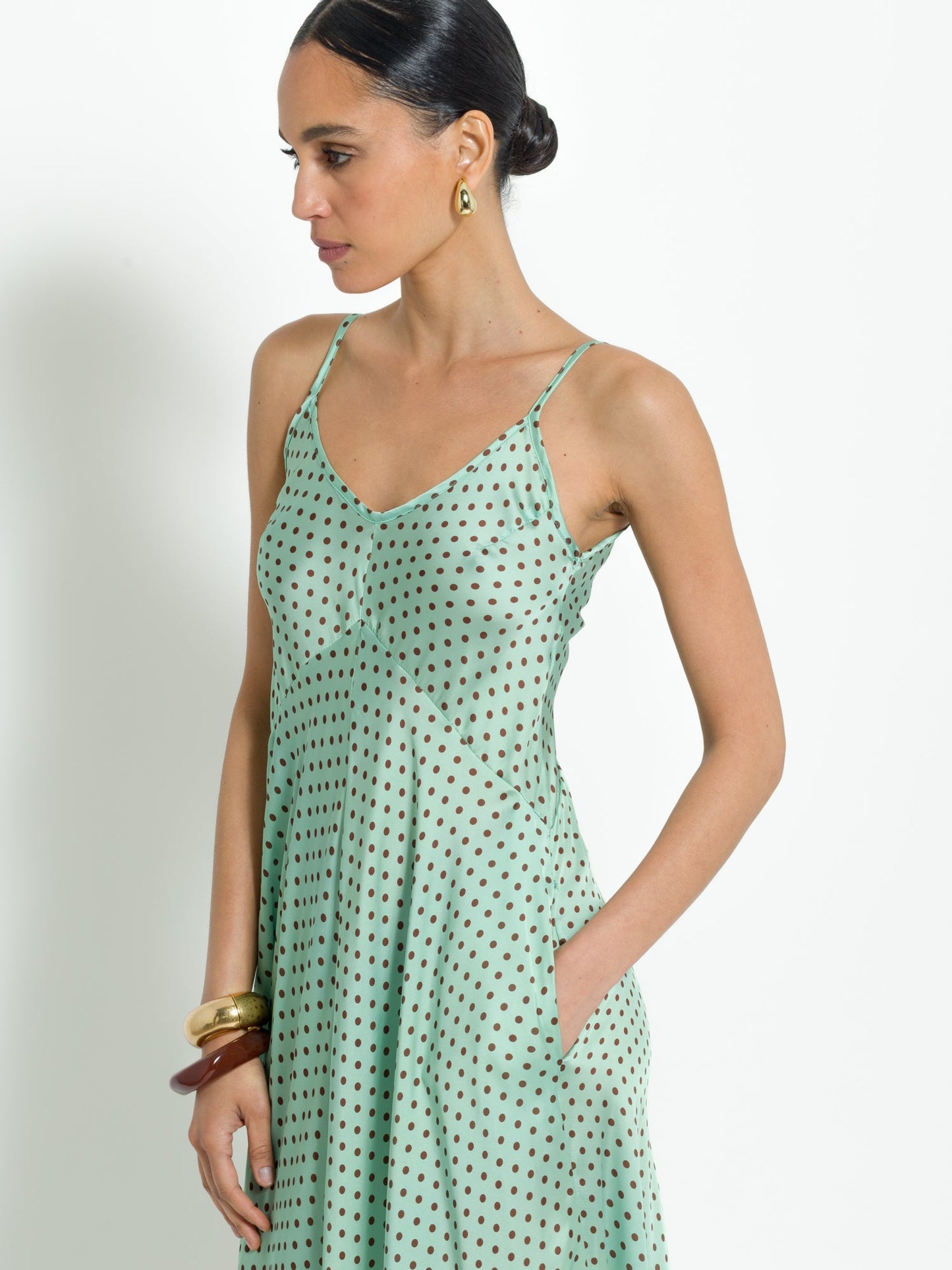 Tranquilla - Abito lungo a pois elegante da donna Verde