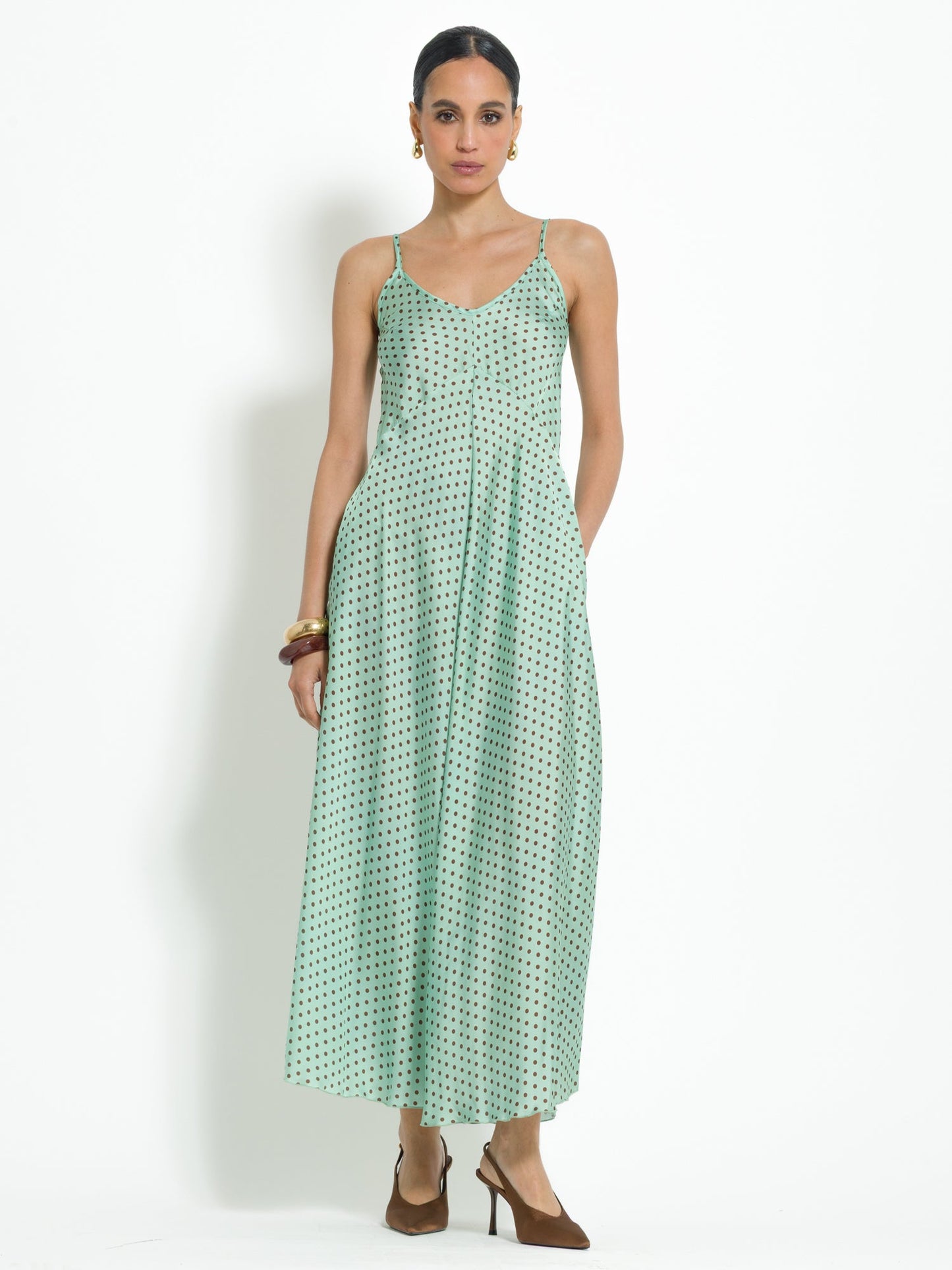 Tranquilla - Abito lungo a pois elegante da donna Verde