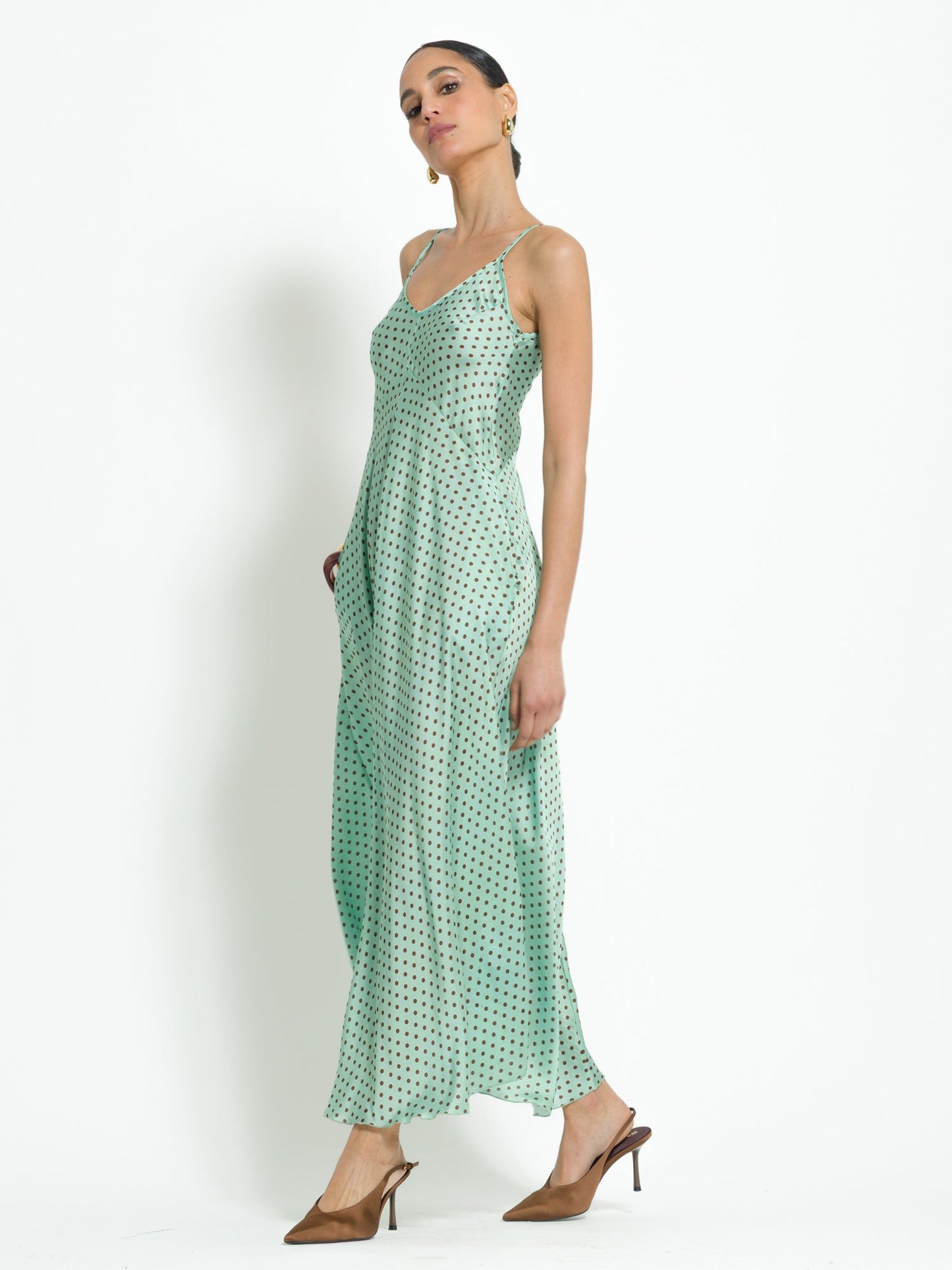 Tranquilla - Abito lungo a pois elegante da donna Verde
