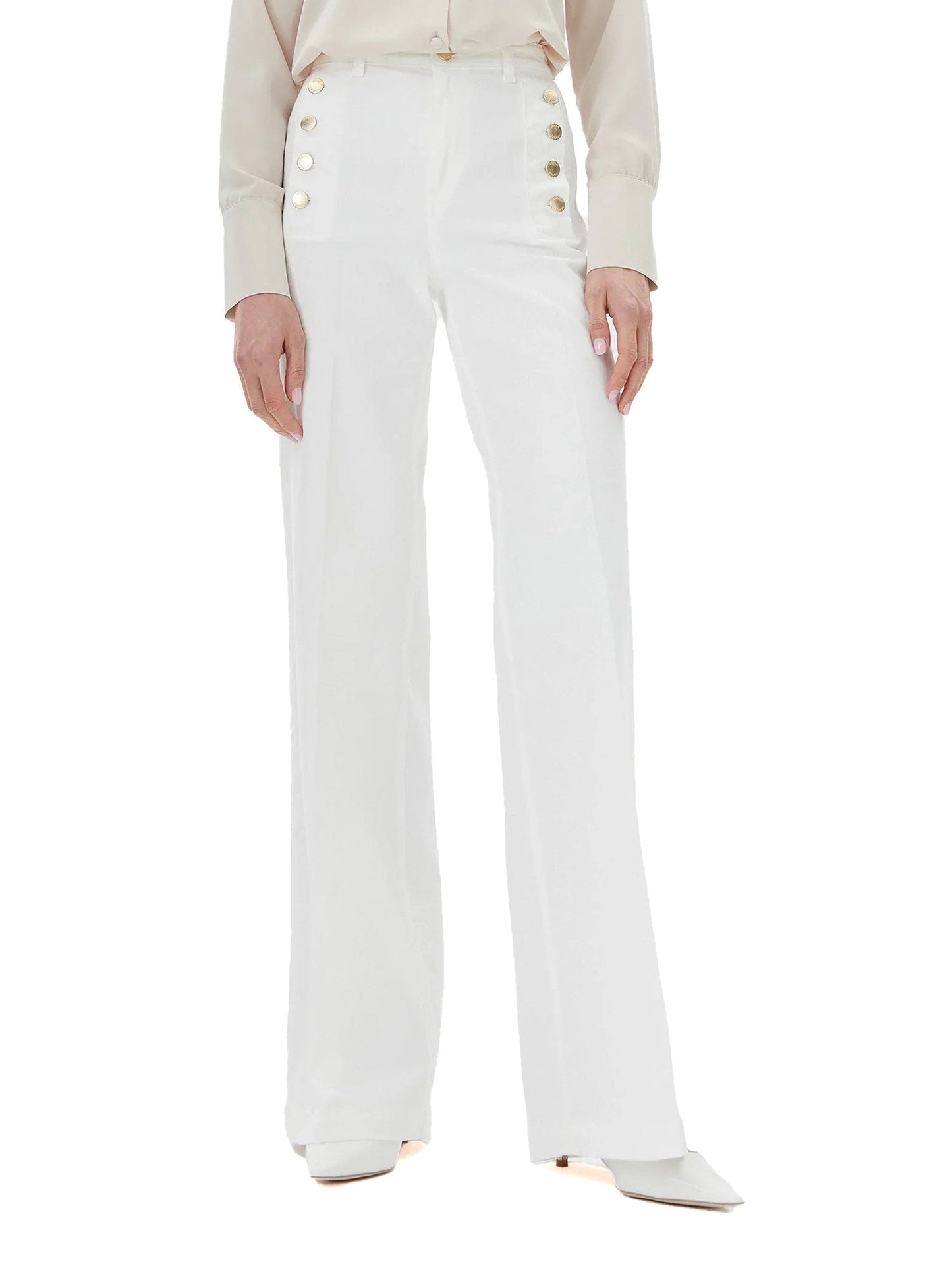 Tulliana - Pantaloni a zampa in denim naturale donna Bianco