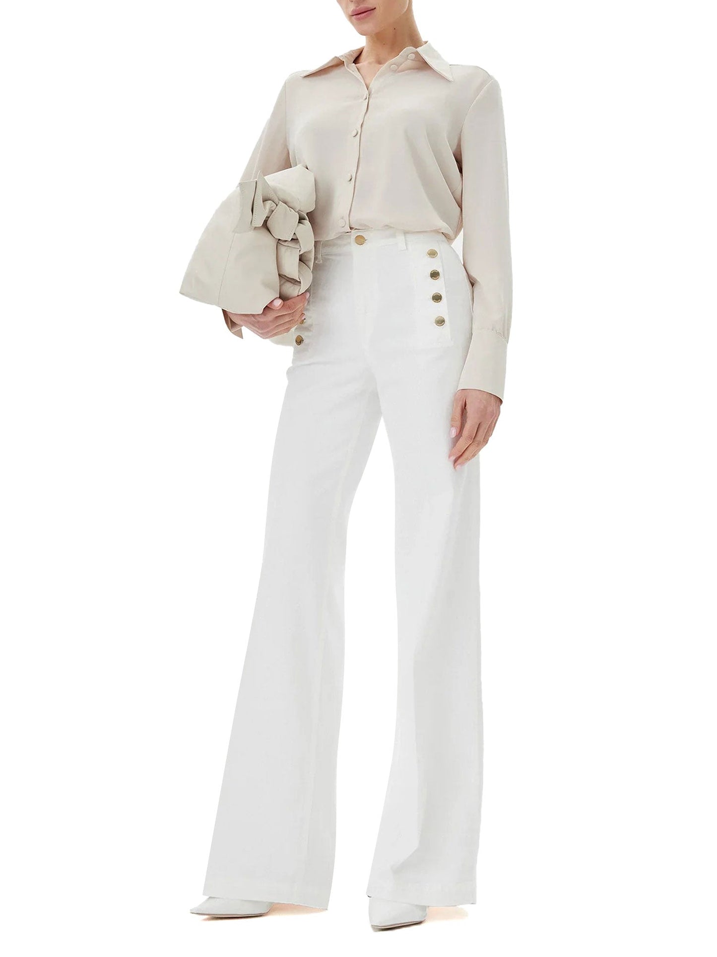 Tulliana - Pantaloni a zampa in denim naturale donna Bianco