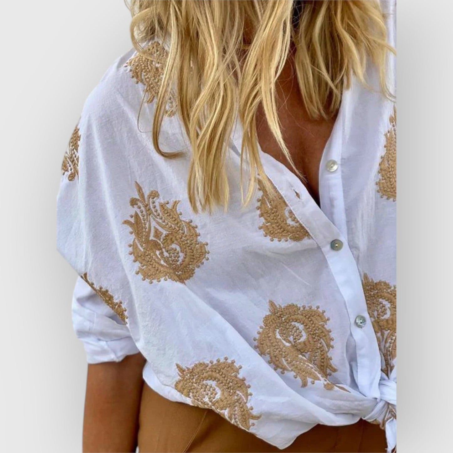 Uliana- Camicia Ricamata con Bottoni Bianco