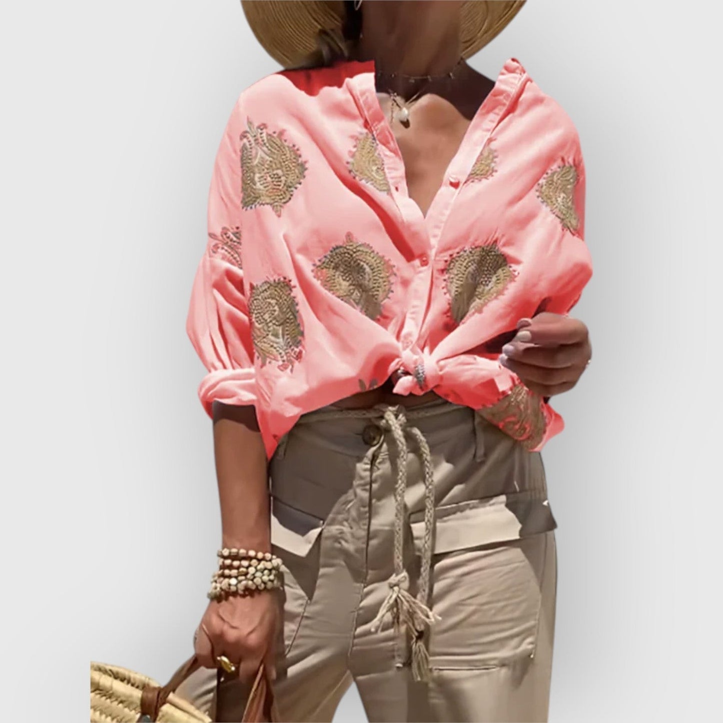 Uliana- Camicia Ricamata con Bottoni Rosa