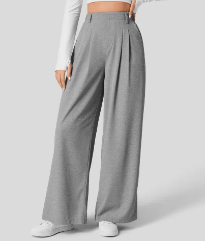 Edvige – Pantaloni Donna a Gamba Larga con Pieghe ed Elastico in Vita