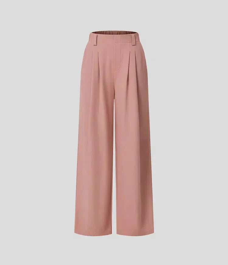Edvige – Pantaloni Donna a Gamba Larga con Pieghe ed Elastico in Vita