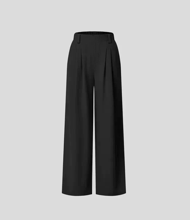 Edvige – Pantaloni Donna a Gamba Larga con Pieghe ed Elastico in Vita