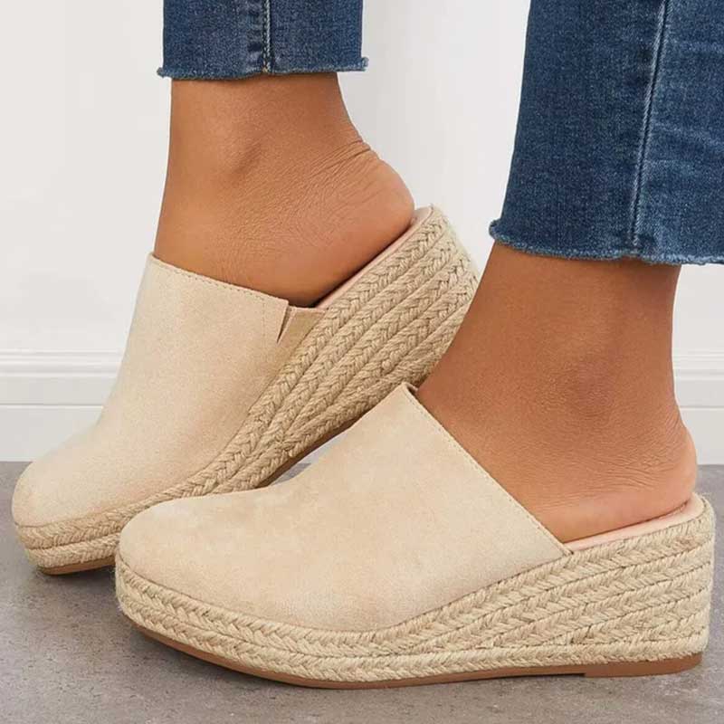 Urbina - Mules con Zeppa in Stile Espadrillas Comode ed Eleganti Beige