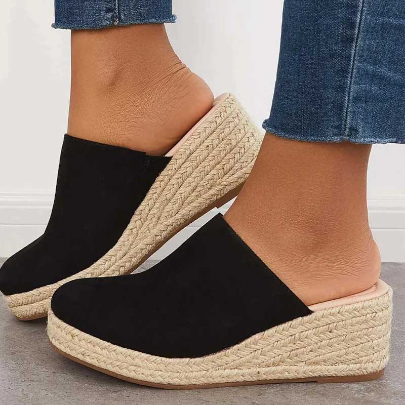 Urbina - Mules con Zeppa in Stile Espadrillas Comode ed Eleganti Nero