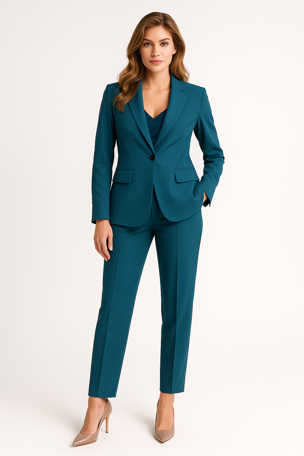 Uriella - Tailleur pantalone donna elegante da ufficio Petrolio