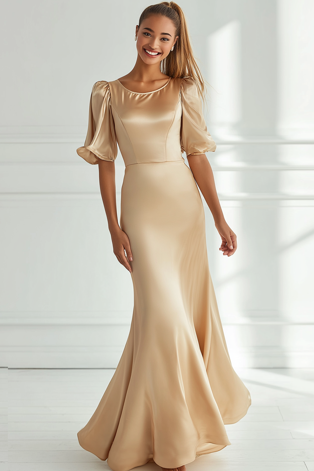 Urina - Abito lungo a sirena in raso champagne donna Champagne