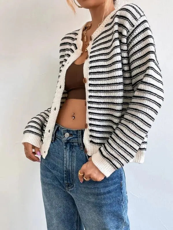 Ursula - Cardigan Autunnale a Righe con Bottoni
