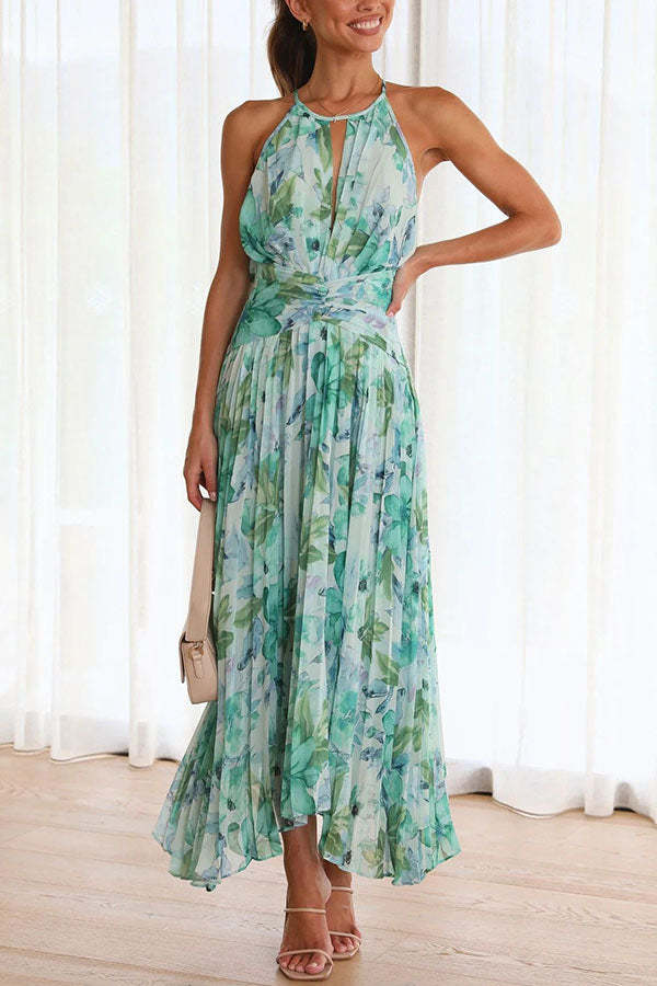 Victoire- Abito midi plissettato con scollo a goccia e fiori Verde 2