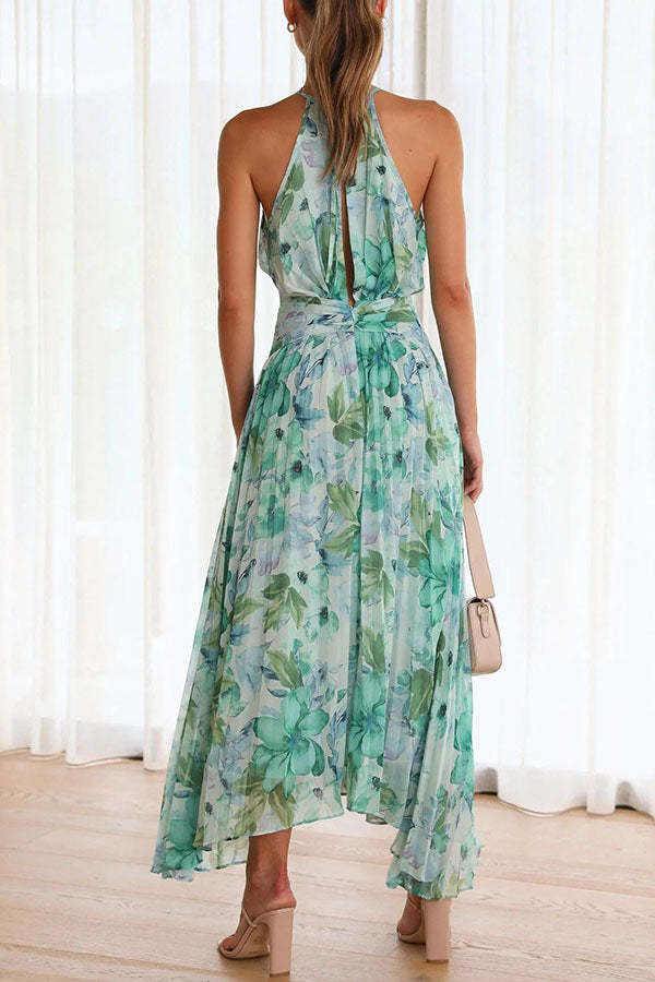 Victoire- Abito midi plissettato con scollo a goccia e fiori Verde 4