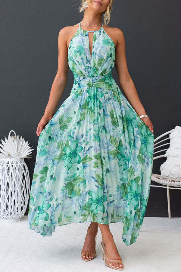 Victoire- Abito midi plissettato con scollo a goccia e fiori Verde 5