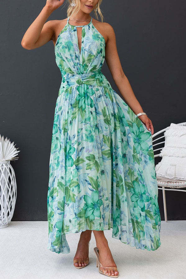 Victoire- Abito midi plissettato con scollo a goccia e fiori Verde 6