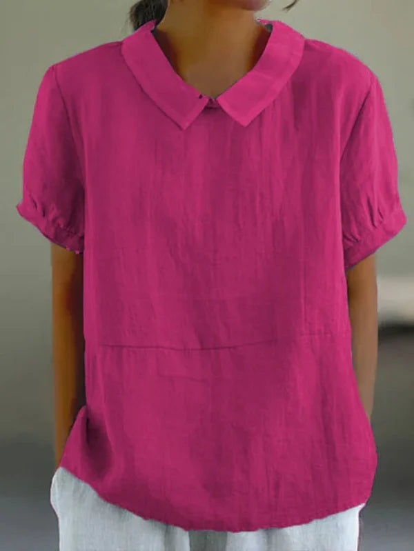 Vilhelmiina- Top in cotone e lino a tinta unita Rose Foncé