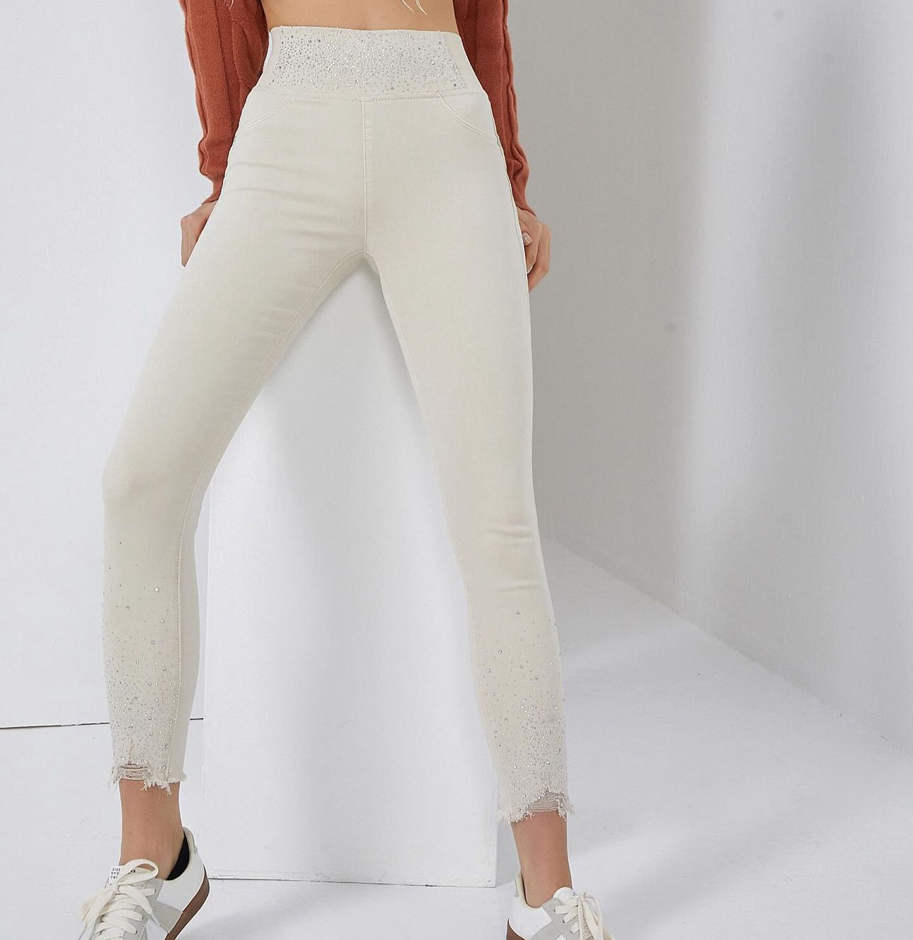 Juna - Jeggings skinny push up donna con strass