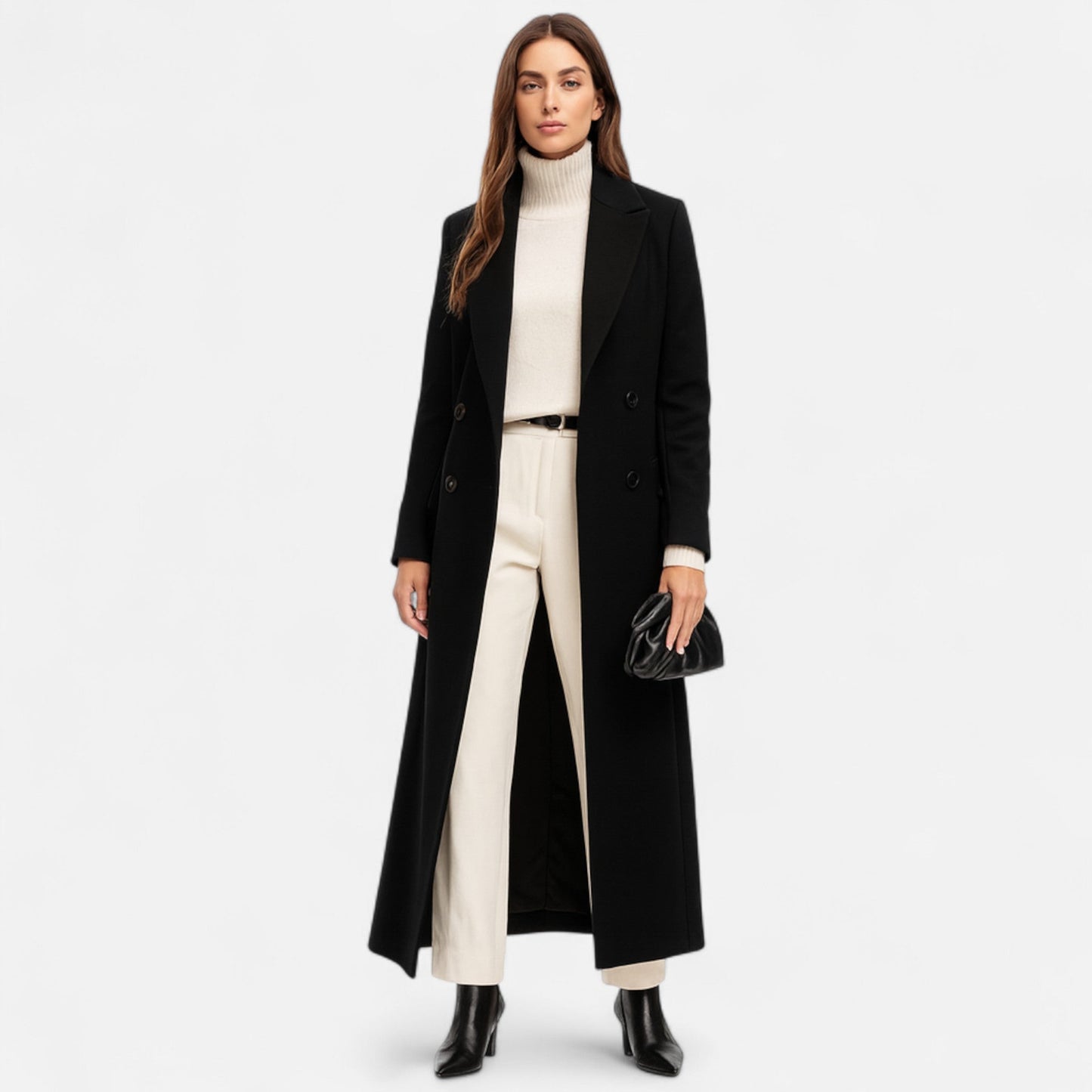 Katia – Cappotto Lungo Maxi Nero Donna Elegante