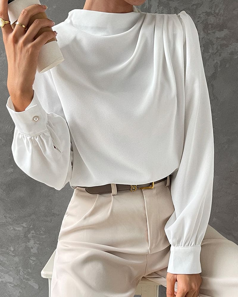 Teresa – Blusa Bianca con Rouches e Collo Alto