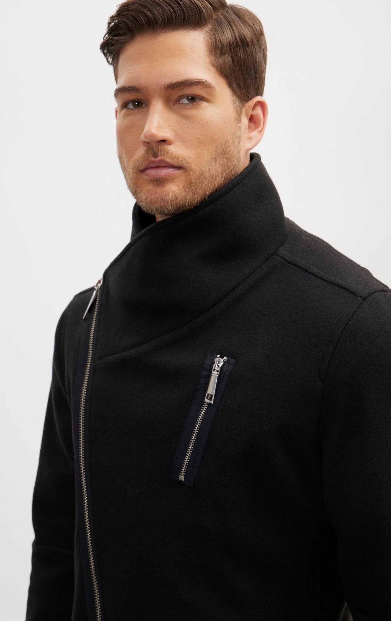 Lando - Cappotto Uomo Zip Asimmetrica Nero Moderno