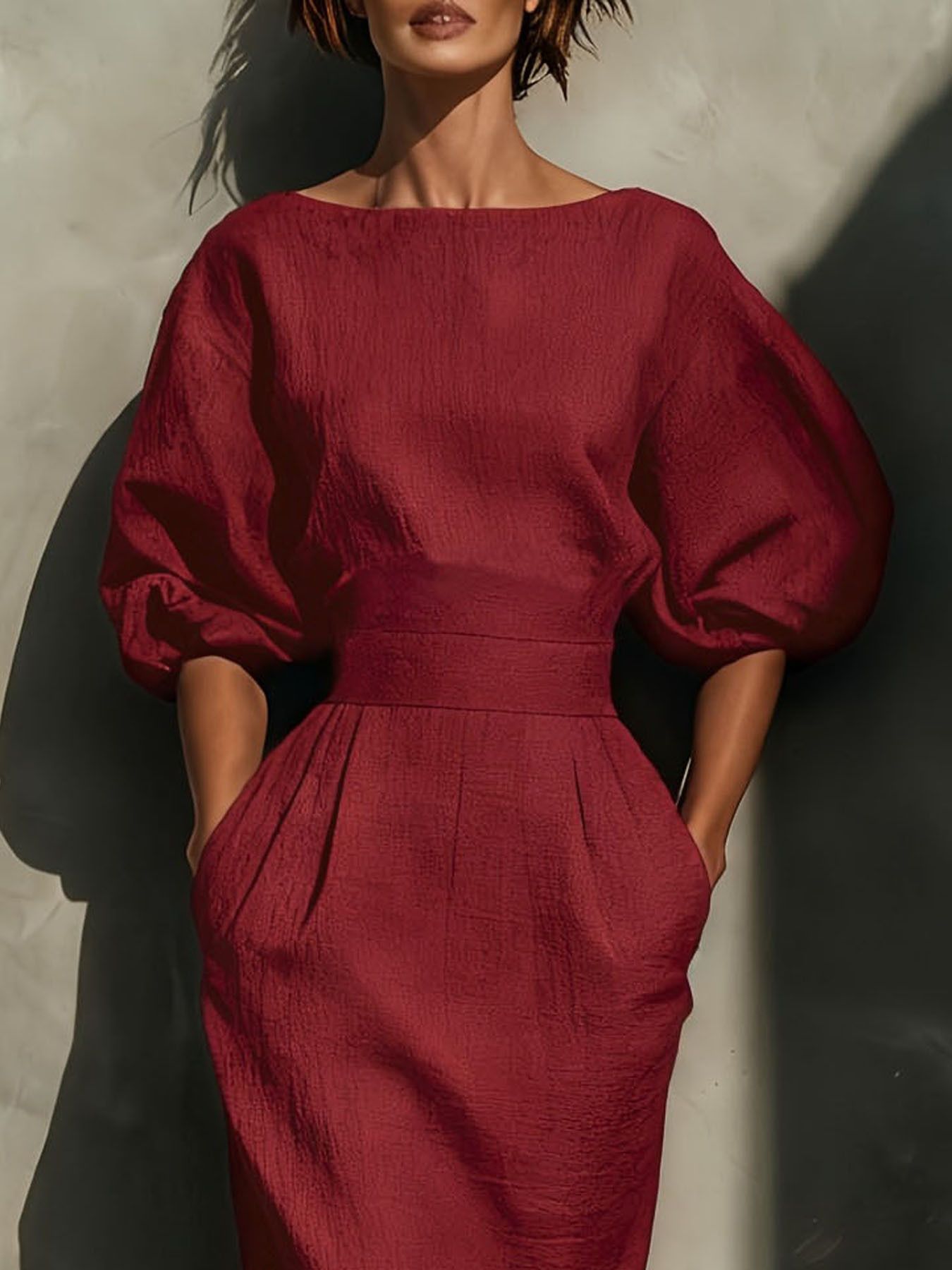 Kalliope - Abito Midi Donna Maniche Sbuffo Collo Tondo