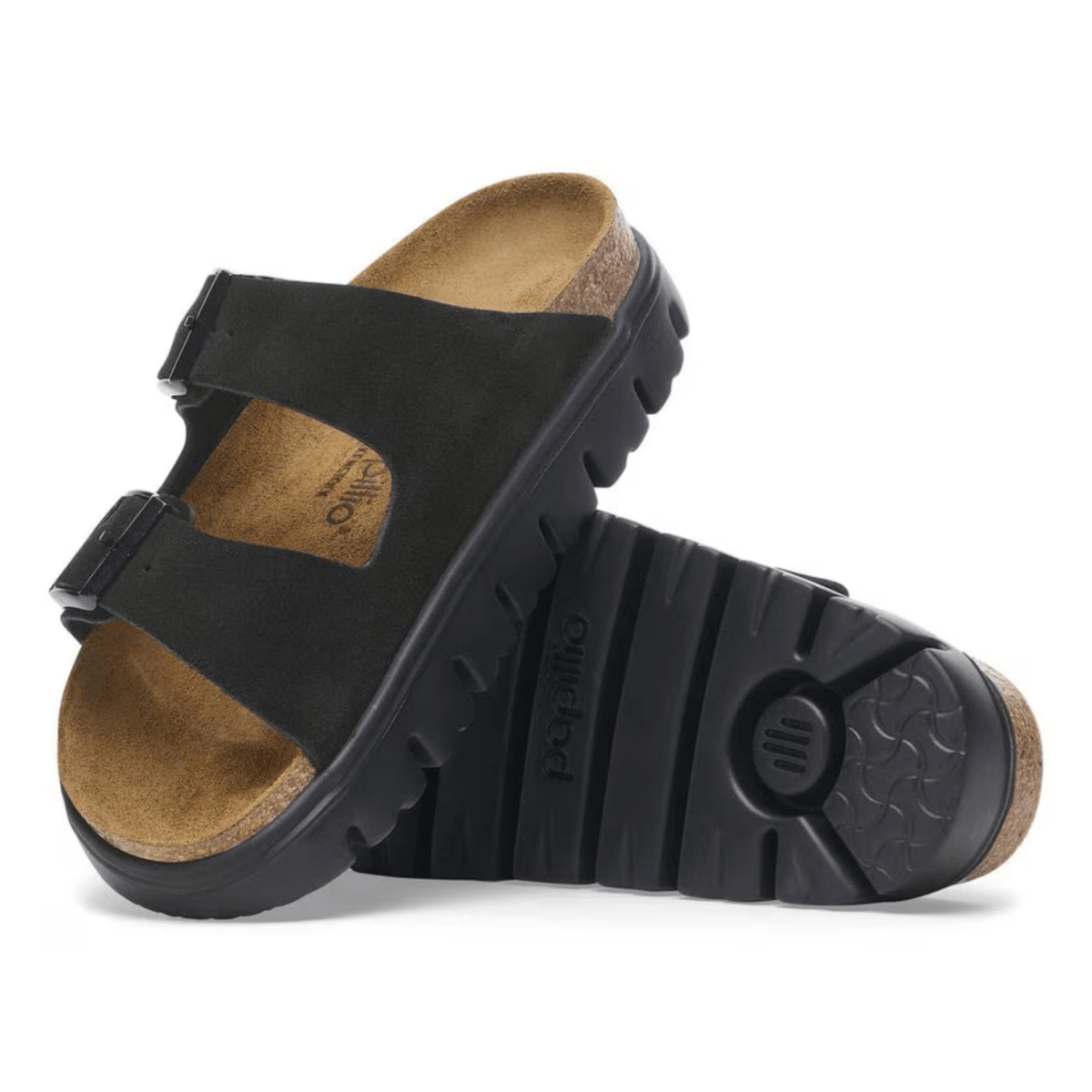 Quinoria - Birkenstock Arizona da donna, suede nero con tacco largo