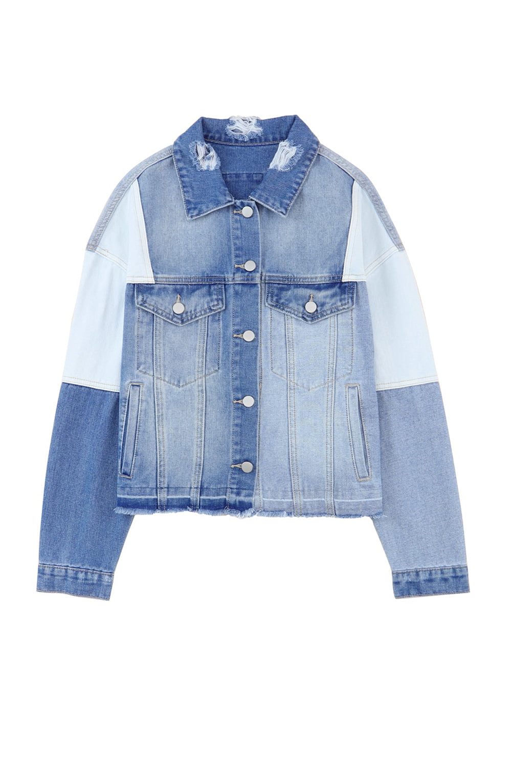 Fiorella - Giacca Donna in Denim con Patchwork e Orlo Sfrangiato