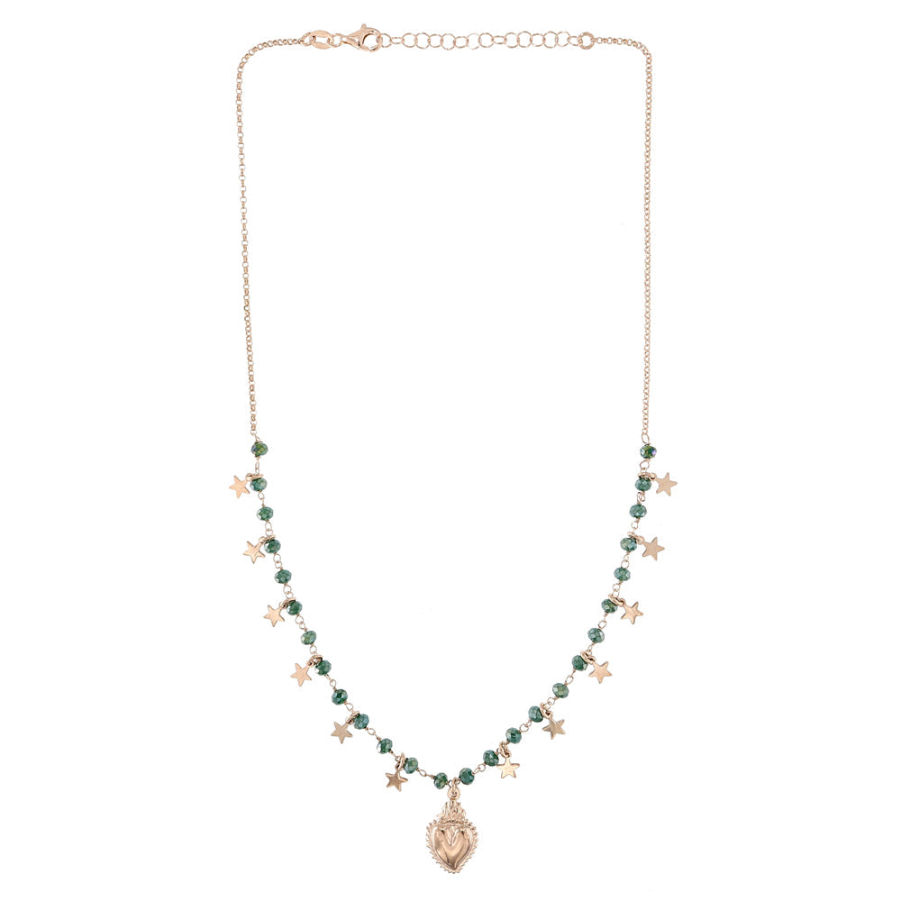 Idalba - Collana Argento Rosa Sacro Cuore Pietre Verdi
