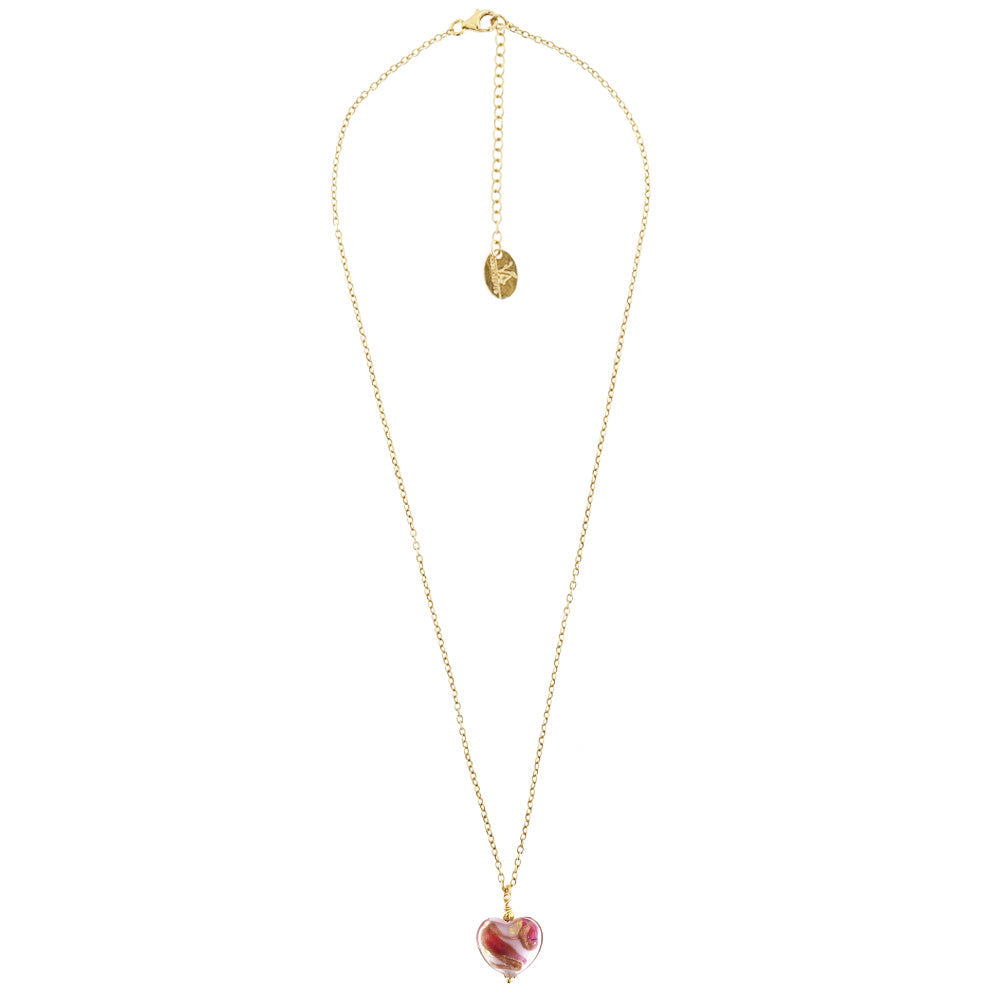 Lolisia - Catenina con Cuore Rosa in Vetro di Murano e Argento