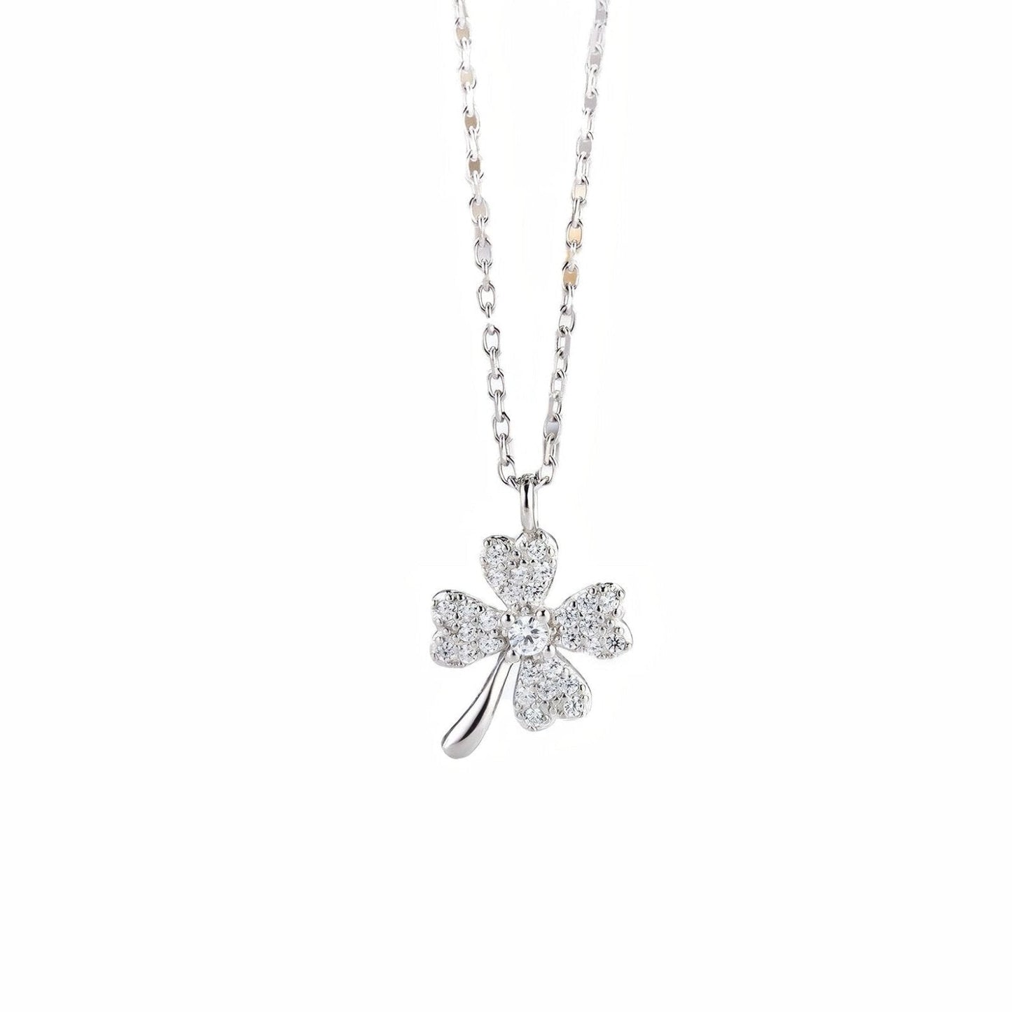 Nadia - Collana Trifoglio Portafortuna Zirconi Argento Donna