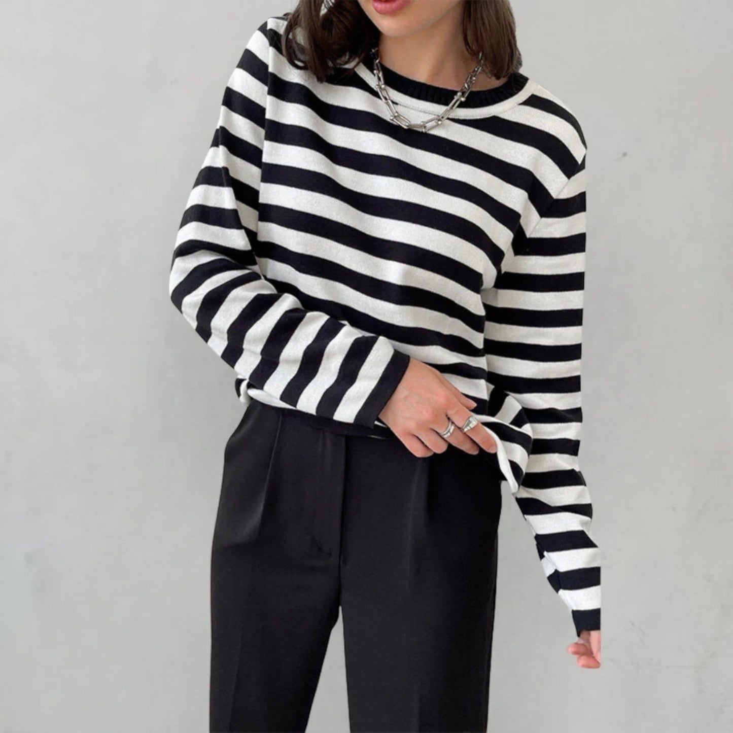 Umbra – Maglietta Classica a Righe Maniche Lunghe Donna