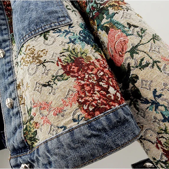 Lucia - Giacca Donna in Denim con Stampa Floreale