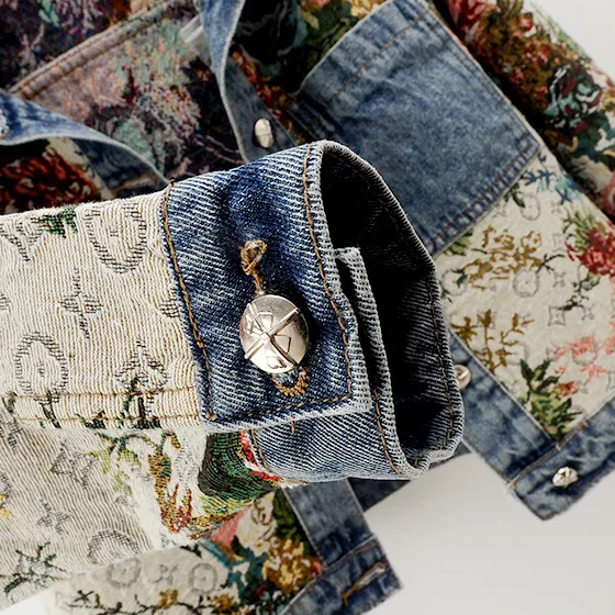 Lucia - Giacca Donna in Denim con Stampa Floreale