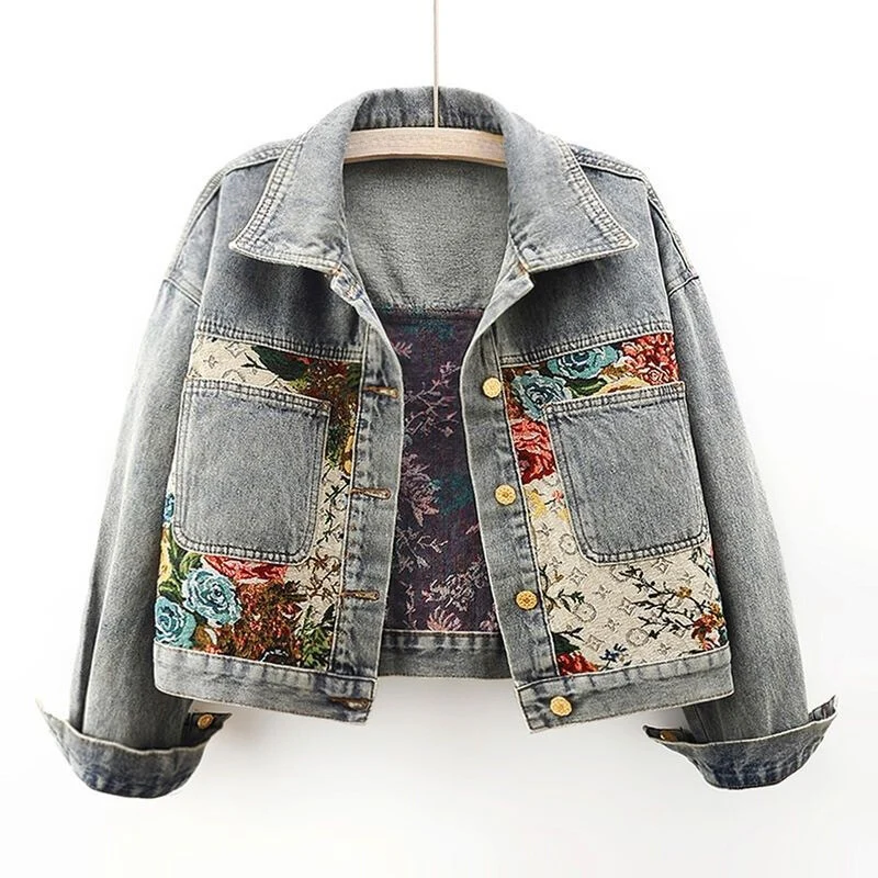 Lucia - Giacca Donna in Denim con Stampa Floreale