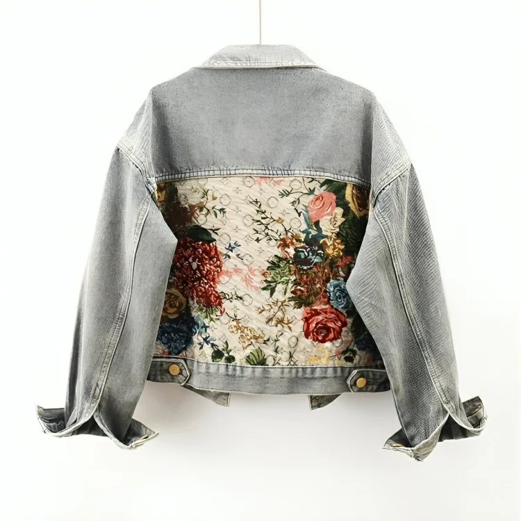 Lucia - Giacca Donna in Denim con Stampa Floreale