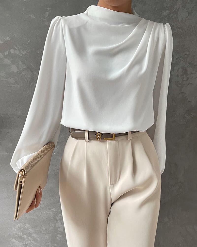 Teresa – Blusa Bianca con Rouches e Collo Alto