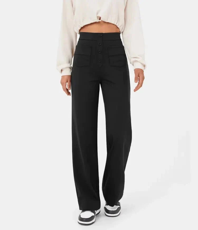 Pia – Pantaloni Vita Alta con Bottoni Donna