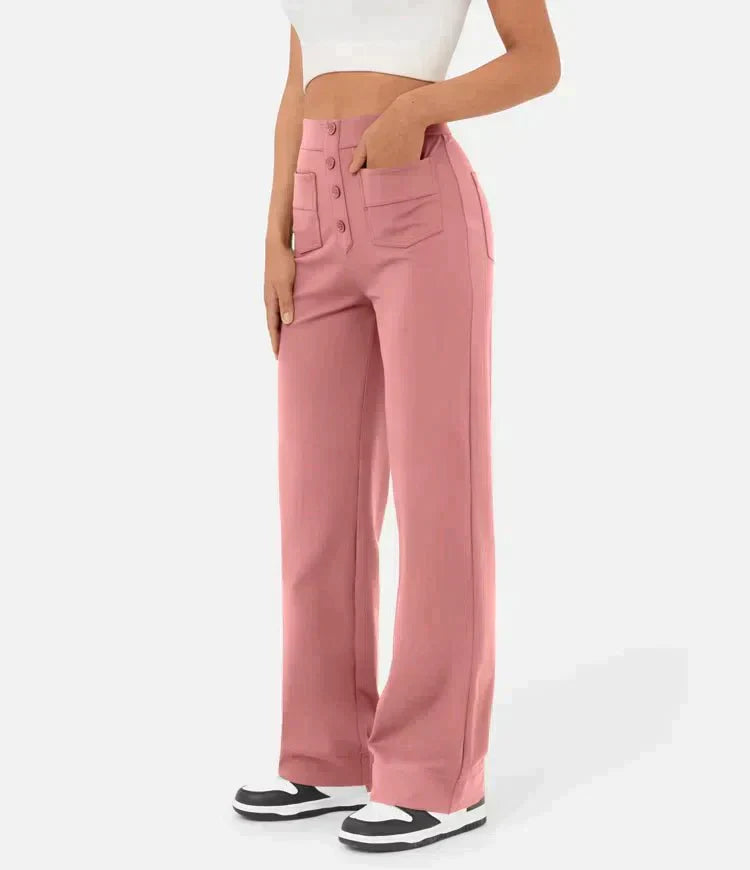 Pia – Pantaloni Vita Alta con Bottoni Donna