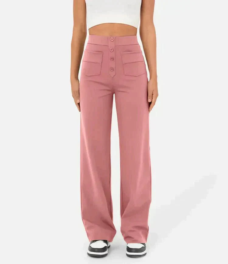 Pia – Pantaloni Vita Alta con Bottoni Donna