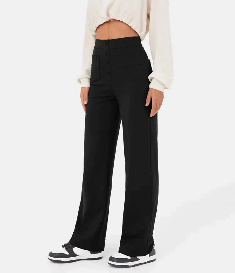 Pia – Pantaloni Vita Alta con Bottoni Donna