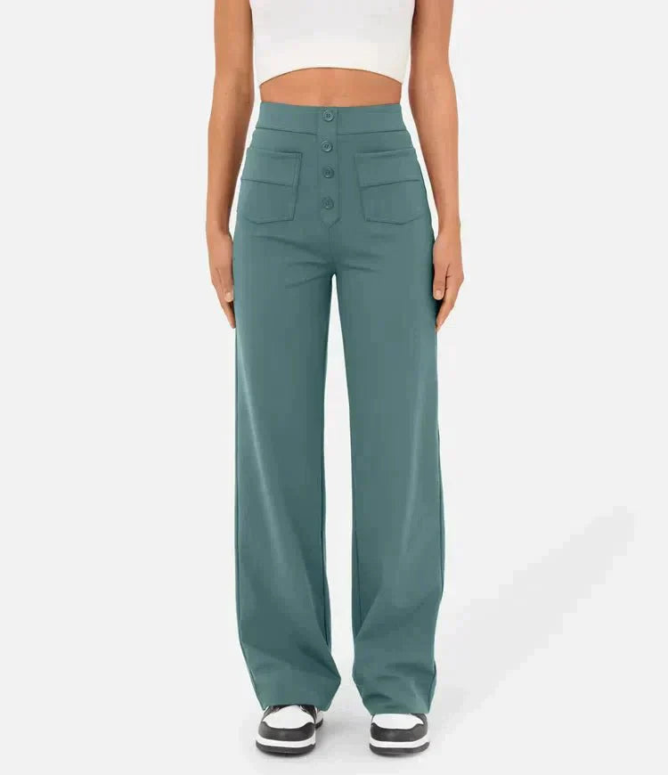 Pia – Pantaloni Vita Alta con Bottoni Donna