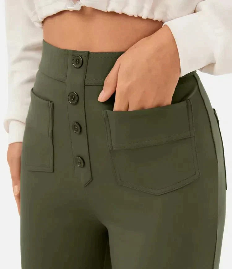 Pia – Pantaloni Vita Alta con Bottoni Donna
