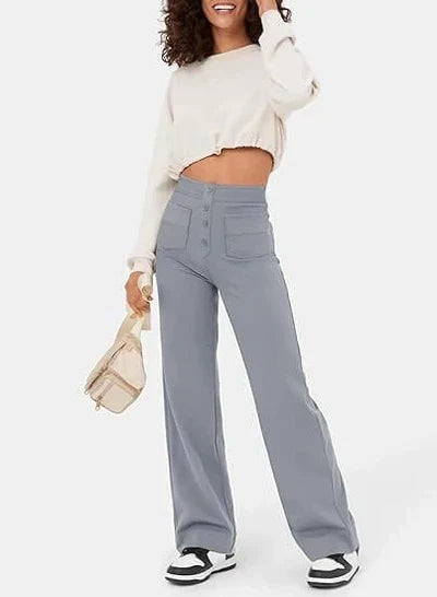 Pia – Pantaloni Vita Alta con Bottoni Donna