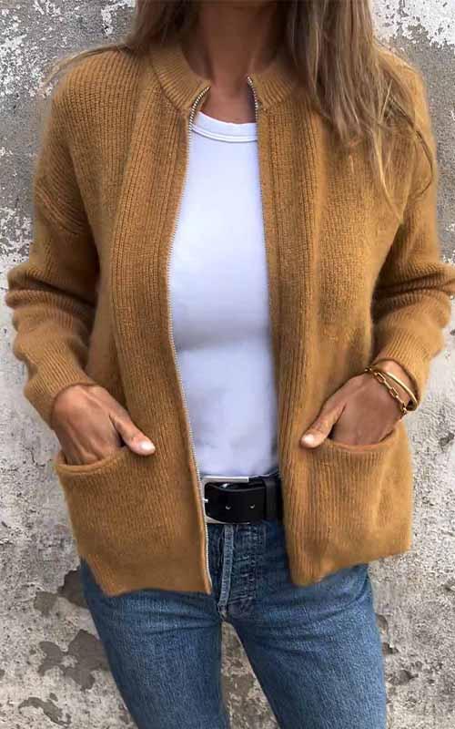 Loriana - Cardigan Donna in Cotone con Zip Leggero e Versatile