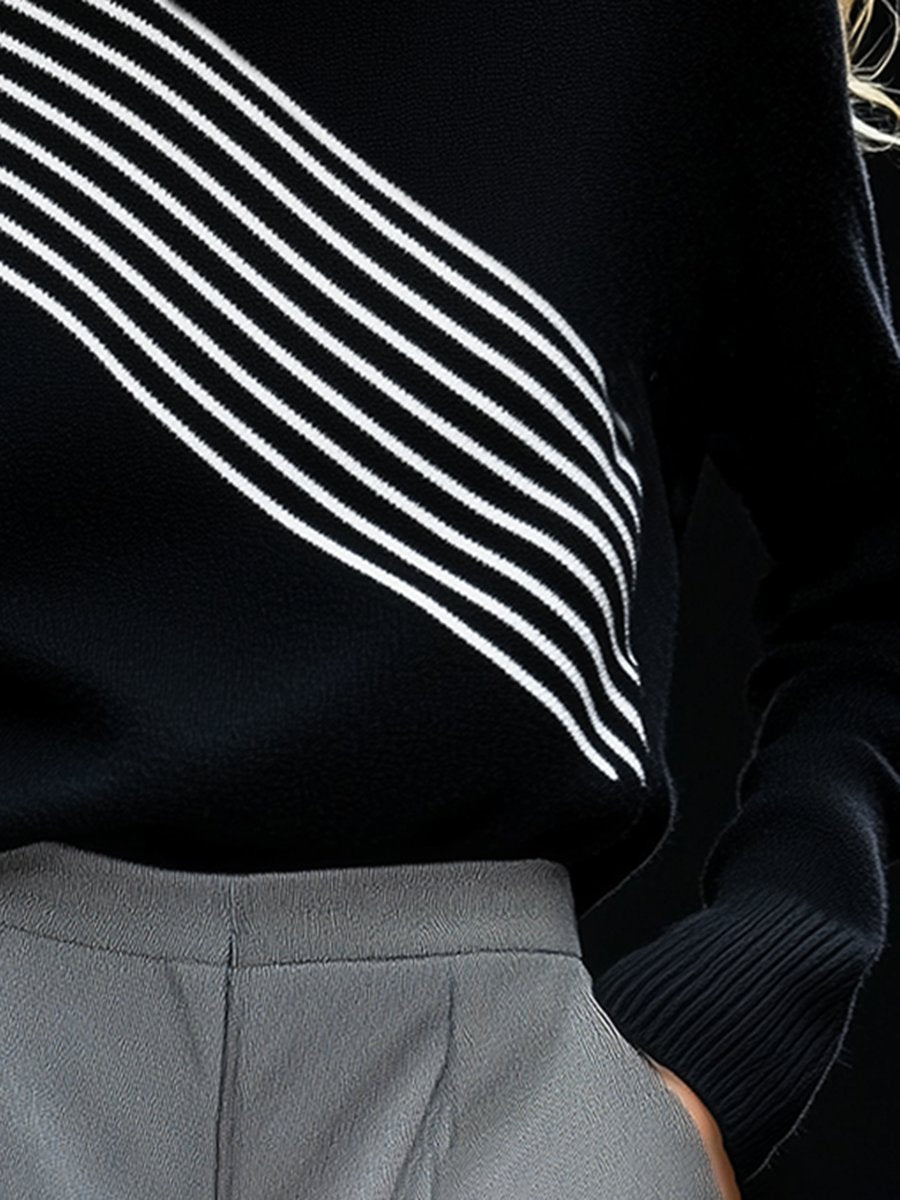 Tessina - Maglione Donna Casual Nero Bianco Lungo