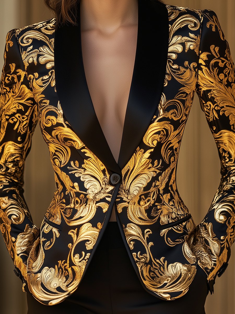 Eleonora - Blazer Nero Oro Stampa Barocca Nero-Dorato