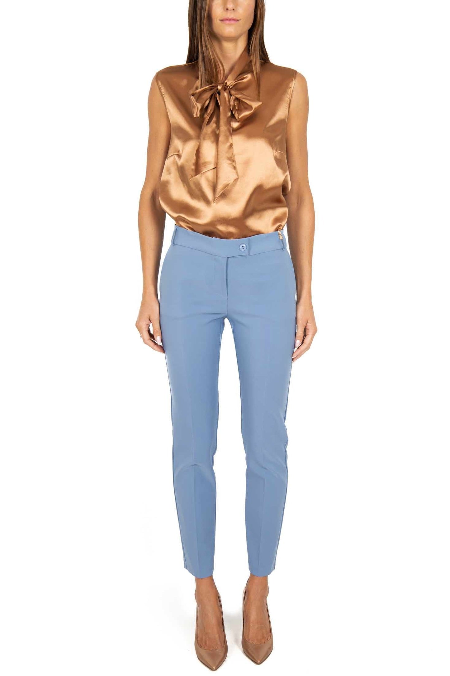 Ksenia - Pantalone Sigaretta Donna Azzurro Elegante