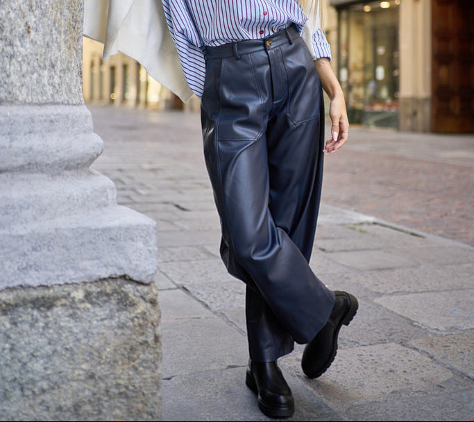 Quirenza - Pantalone Balloon Donna Ecopelle Moderno Elegante