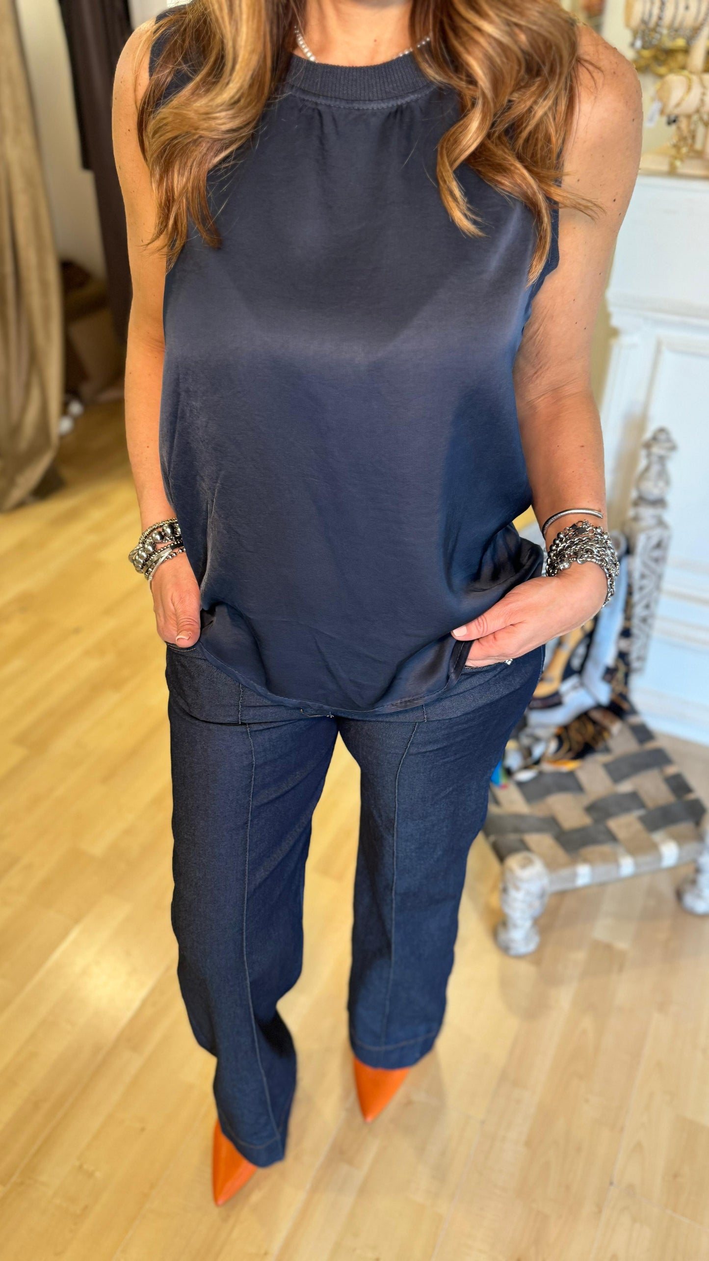 Ileana - Pantalone Palazzo Jeans Donna Zip Casual Chic