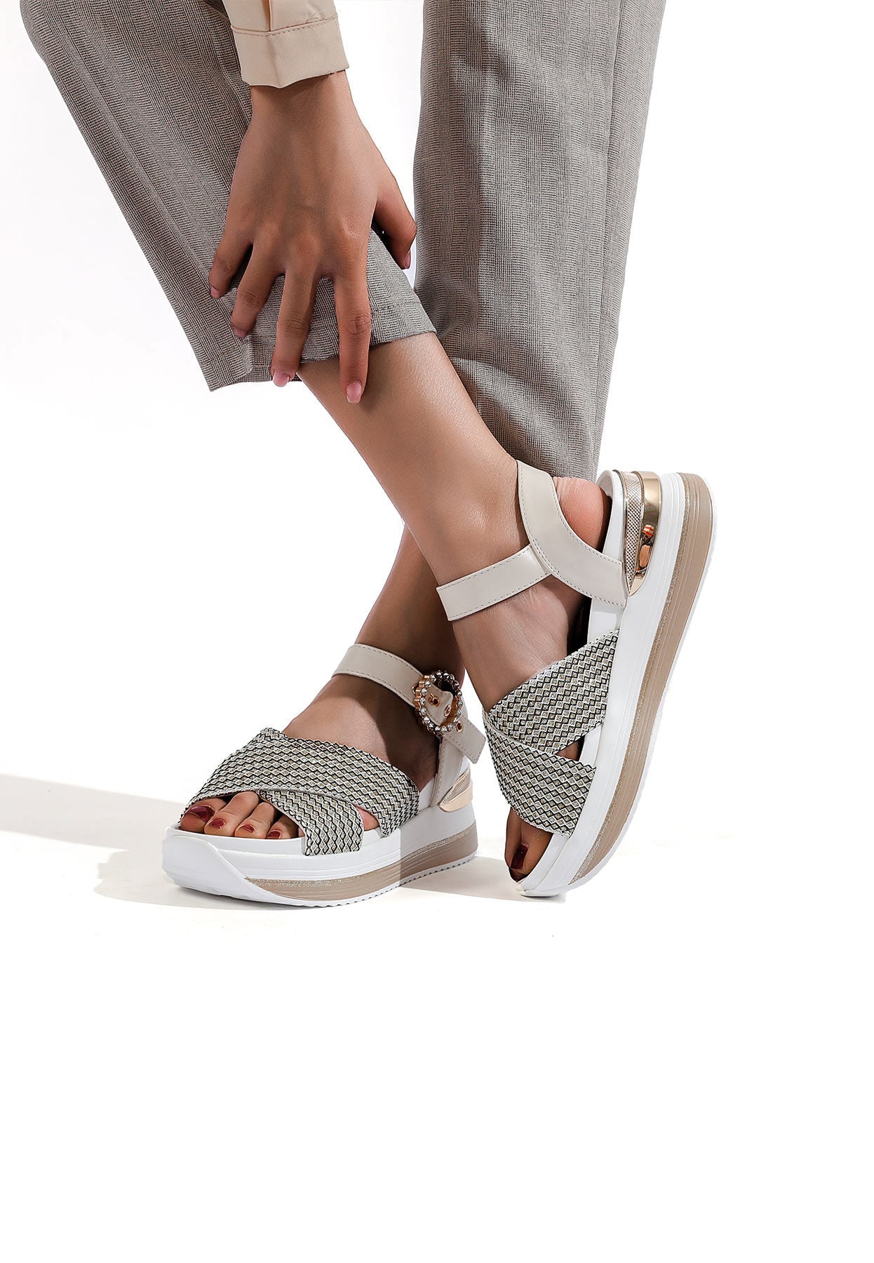 Renza - Sandali con zeppa plateau in ecopelle donna